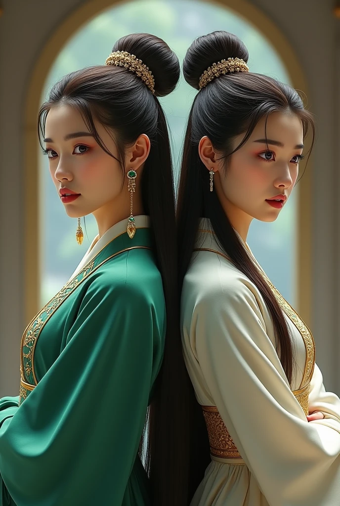 2girls,duo,8K Raw photograph,超高分辨率, filmgrain, filmg,view the viewer, Natural skin texture,Realistic eye and face details,((Realistic:1.5)),Ulzzang-6500:1.4,((Best quality)), ((Masterpiece)),((Detailed)),{2 beautiful women}, hair bun,ancinet Chinese retro hairpins,(Upper body:1.3),Hug and touch each other, Tease your friend's waist, Breathless friends, Biting a friend's earlobe, crouched,super wide shot,Face focus, Long legs,Curvy, Barefoot,Wide hips, Thin legs, Oversized eyes,Long eyelashes, (Detailed face,beautidful eyes, detailedpupils,detailed clothes features), (armlets, bangle:1.3),1920's railway station background,retro train,