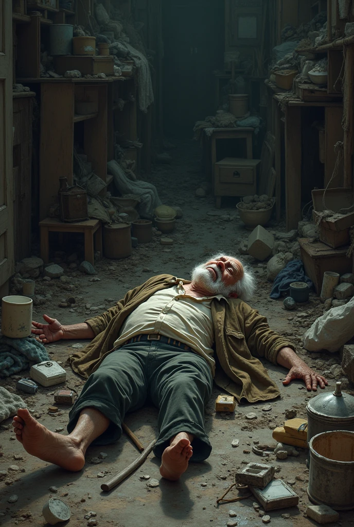 Images of a city in conflict, The characters are two women and one man, ((A long-distance shot of a frail young Latina woman crawling on the ground)), Lower body naked, He is wearing a worn-out, dusty jacket., Wearing socks, A bearded man is looking at us from the back of the picture., masterpiece, High resolution, Masterpiece