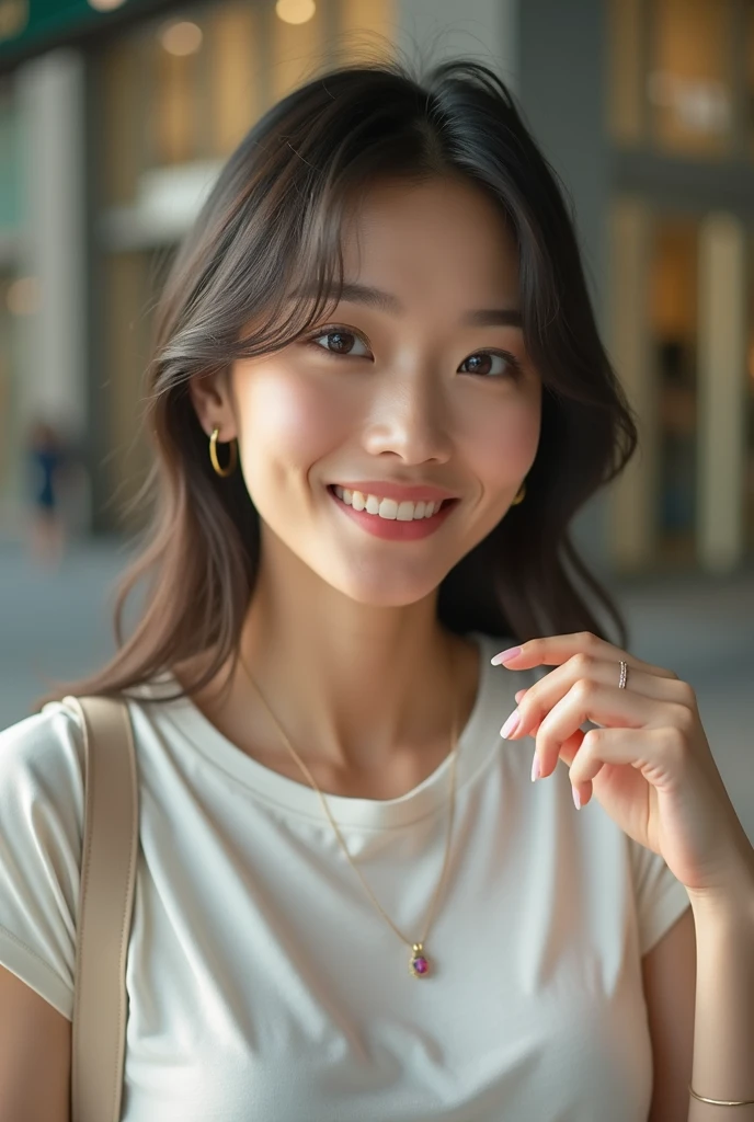 Very detailedな CG Unity 8k 壁紙, Highest quality, Very detailed, masterpiece, Realistic, Realistic写真, Very detailedな美しい女の子, Age 25 , （office lady）,  smile , Round eyes, Small breasts , The audience is, Half Body Shot  , Stylish living room,   ,  Brown hair trends　Latest hair trends for young women　　See-through T-shirt　　Provocative look　人を惹きつけるsmile　Staring at the photographer　See-through black T-shirt　Morning Preparation　Apply lip　Sexy lips　内側からSee-through T-shirt　　Sexy lips　Protruding lips　Pink lips that captivate men　Thick lips　分Thick lips　look up　Shooting from above