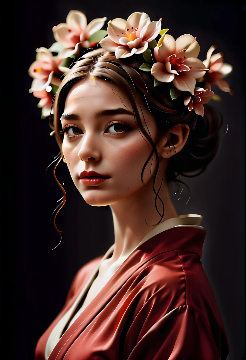 arafed woman in a kimono with flowers on her head, beautiful digital artwork, beautiful digital illustration, beautiful digital painting, gorgeous digital painting, artwork in the style of guweiz, photorealistic anime girl render, smooth anime cg art, beautiful digital art, great digital art with details, stunning digital illustration, detailed digital anime art, render of april, beautiful anime portrait