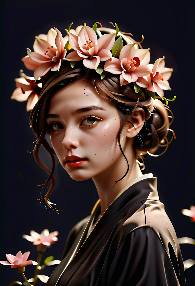 arafed woman in a kimono with flowers on her head, beautiful digital artwork, beautiful digital illustration, beautiful digital painting, gorgeous digital painting, artwork in the style of guweiz, photorealistic anime girl render, smooth anime cg art, beautiful digital art, great digital art with details, stunning digital illustration, detailed digital anime art, render of april, beautiful anime portrait