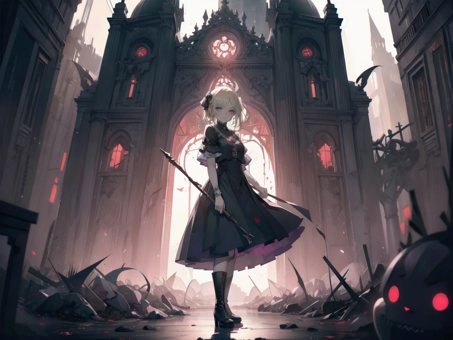 Shadowed face　、beautiful girl、とてもcute天使、Pink T-shirt、cute、、smile、Long skirt、Black long boots、.(Highest quality,4K,High resolution,Masterpiece 1.2),Very detailed,Realistic 1.37,Spooky altar background,Dark fantasy,Red color scheme,Ominous atmosphere,Eye-catching,Storytelling,anatomy,Anime Style,Concept Art,beautiful細部までこだわった顔と (((Red eyes ))),A terrifying ritual ,Satanic Ritual,Premature death,inappropriate behavior,クレイジーなsmile,Scythe Face,Girl Monster, beautiful, Delicate facial features, Sharp Eye, Sharp Fangs, pale Skin, Dark Background, Cinema Lighting, Dramatic Shadows, Gothic style, Gloomy atmosphere, Dark fantasy, One person&#39;S, Please open your mouth wide, Open your mouth and baring your teeth,Sharp teeth like a beast, Wide lips, very wide mouth, Vermilion cheeks, ,(Blood splatter1.3),Scary smile, smile,Angel Design, TwiSted smile、Bloody、bleeding from the head,,,,,、Blood splatter、,(Blood splatter1.3),skull,Horror Style, ((Fantasy Sweet Ta Frill Pink Costume)), ((Flowing blonde hair)), ,(Blood splatter1.3),Female curves, Sexy flat stomach, Perfect hands, Perfect anime face, (pink tutu dress)), Are standing, ((邪悪なsmile)), ,(Blood splatter1.3), Steam circulates, Moonlight Illumination, night lighting, (Blood splatter1.3),アニメAngel Design, TwiSted smile、Bloody、bleeding from the head,,,,,、Blood splatter、,(Blood splatter1.3), skull,Gothic architecture、Western architecture、Fantasy World、,Victorian cities, Skeleton Gas Light,Absurd, High resolution、 ((Tabletop)), ((Highest quality)), (Very detailedな), ((Very detailed)), (beautiful), ((cute)), (nfsw1.8), One personで,(1.6)、(world&#39;The most scary and creepy demon girl 1.5)beautiful face、Whole Body Ezbian、pale, beautiful肌、beautiful金の髪、優しくsmileむ、Dark building ruins、(snow white&#39;Ruffled Dresses 1.3)、(暗い廃墟はBloody 1.3)、Low angle full body shot、(少女は血の海の中にAre standing1.2)、(The ground is .3)、(The girl lost a lot of blood.....1.3)、(クレイジーなsmile1.6)、Spirits、(Blood dripping from the mouth 1.3)、
