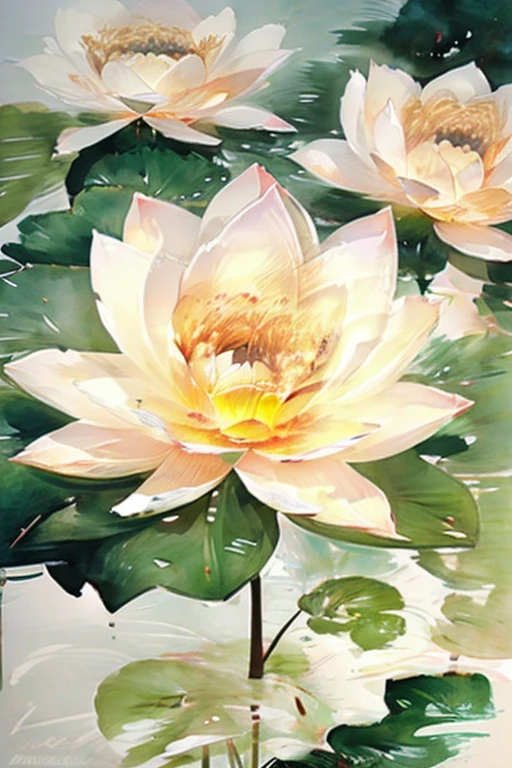 Lotus flower、pale pattern、waterdropping 、rough、rough和紙で、Brush strokes