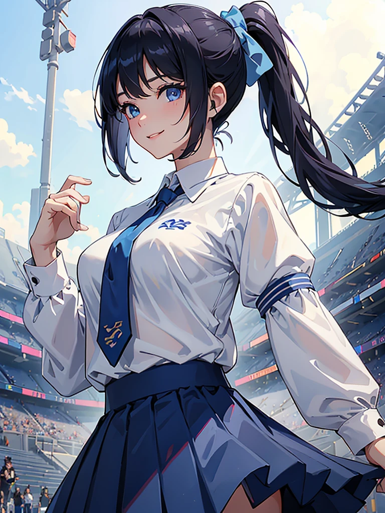 Jitome,One girl、A dark-haired、cute little、polo shirts、poneyTail、blue eyess、​masterpiece、top-quality、Top image quality