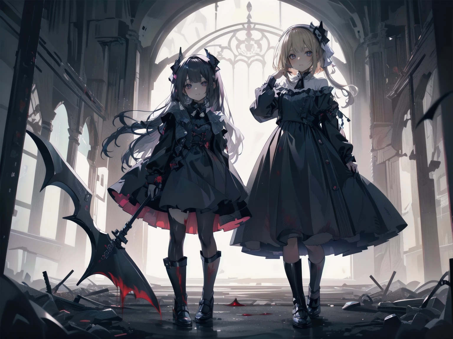 Shadowed face　、beautiful girl、とてもcute天使、Pink T-shirt、cute、、smile、Long skirt、Black long boots、.(Highest quality,4K,High resolution,Masterpiece 1.2),Very detailed,Realistic 1.37,Spooky altar background,Dark fantasy,Red color scheme,Ominous atmosphere,Eye-catching,Storytelling,anatomy,Anime Style,Concept Art,beautiful細部までこだわった顔と (((Red eyes ))),A terrifying ritual ,Satanic Ritual,Premature death,inappropriate behavior,クレイジーなsmile,Scythe Face,Girl Monster, beautiful, Delicate facial features, Sharp Eye, Sharp Fangs, pale Skin, Dark Background, Cinema Lighting, Dramatic Shadows, Gothic style, Gloomy atmosphere, Dark fantasy, One person&#39;S, Please open your mouth wide, Open your mouth and baring your teeth,Sharp teeth like a beast, Wide lips, very wide mouth, Vermilion cheeks, ,(Blood splatter1.3),Scary smile, smile,Angel Design, TwiSted smile、Bloody、bleeding from the head,,,,,、Blood splatter、,(Blood splatter1.3),skull,Horror Style, ((Fantasy Sweet Ta Frill Pink Costume)), ((Flowing blonde hair)), ,(Blood splatter1.3),Female curves, Sexy flat stomach, Perfect hands, Perfect anime face, (pink tutu dress)), Are standing, ((邪悪なsmile)), ,(Blood splatter1.3), Steam circulates, Moonlight Illumination, night lighting, (Blood splatter1.3),アニメAngel Design, TwiSted smile、Bloody、bleeding from the head,,,,,、Blood splatter、,(Blood splatter1.3), skull,Gothic architecture、Western architecture、Fantasy World、,Victorian cities, Skeleton Gas Light,Absurd, High resolution、 ((Tabletop)), ((Highest quality)), (Very detailedな), ((Very detailed)), (beautiful), ((cute)), (nfsw1.8), One personで,(1.6)、(world&#39;The most scary and creepy demon girl 1.5)beautiful face、Whole Body Ezbian、pale, beautiful肌、beautiful金の髪、優しくsmileむ、Dark building ruins、(snow white&#39;Ruffled Dresses 1.3)、(暗い廃墟はBloody 1.3)、Low angle full body shot、(少女は血の海の中にAre standing1.2)、(The ground is .3)、(The girl lost a lot of blood.....1.3)、(クレイジーなsmile1.6)、Spirits、(Blood dripping from the mouth 1.3)、
