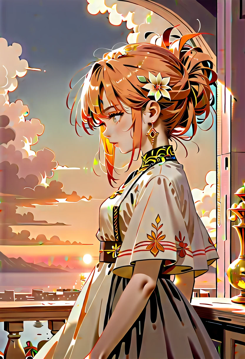 2, Girl 1, Bright and sexy, Standing on the balcony, beautiful scenery, blowing bubbles, Sunset, Clear details, Dynamic Shadows, masterpiece, It's getting dark, Colorful, Eight thousand, Maximum resolution, Fraction_9,Fraction_8_Direction_7_up,masterpiece,best quality,Perfect anatomical structure,very aesthetic,Official Art,8K