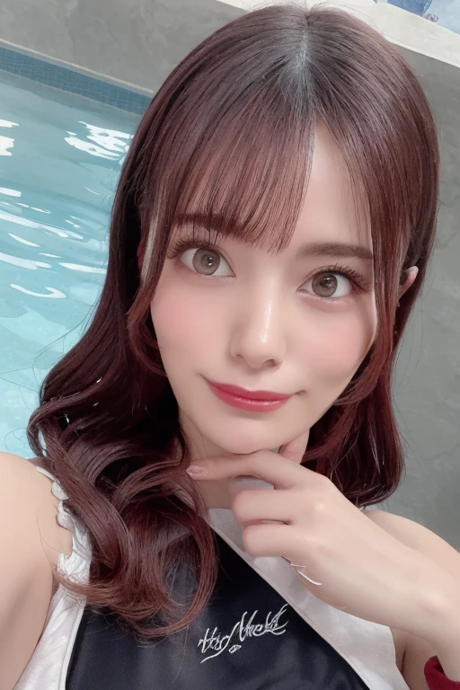best of quality, 巨作, (Leaning:1.4),
1girl in, Enako, School swim wear, cleavage of the breast, Seductive smiles, disrobed, (blush on:1.1), pools, in poolside