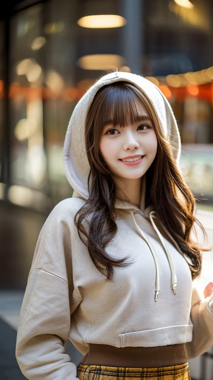woman,2,Brown Hair,hoodie,Casual attire,Bright smile,Big eyes,Charm,cheerful and energetic,Natural Body,Small and delicate,A bit clumsy,High resolution, 