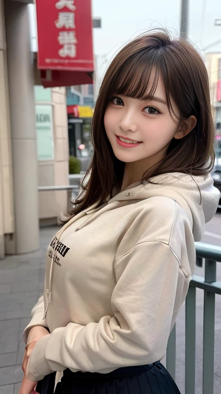 The cutest girl who works as a gravure idol、(14 years old girl、Extremely beautiful face, Naチュラルメイク)(fair white skin)(sparkly eyes)Na、with shiny brown hair、large full breasts、thin-waist、big butts((Camouflage gray zip hoodie、Long length))魅惑的.。I can see the beautiful cleavage、She's full of confidence々Smiled at.、Facing the camera in a professional pose。her fashion and expressions、The perfect balance of cuteness and elegance、draw the viewer in、Throughout this scene、express her charm to the fullest、((In the car)、sleeping in the passenger seat)Angle up to the knee、cowboy shot