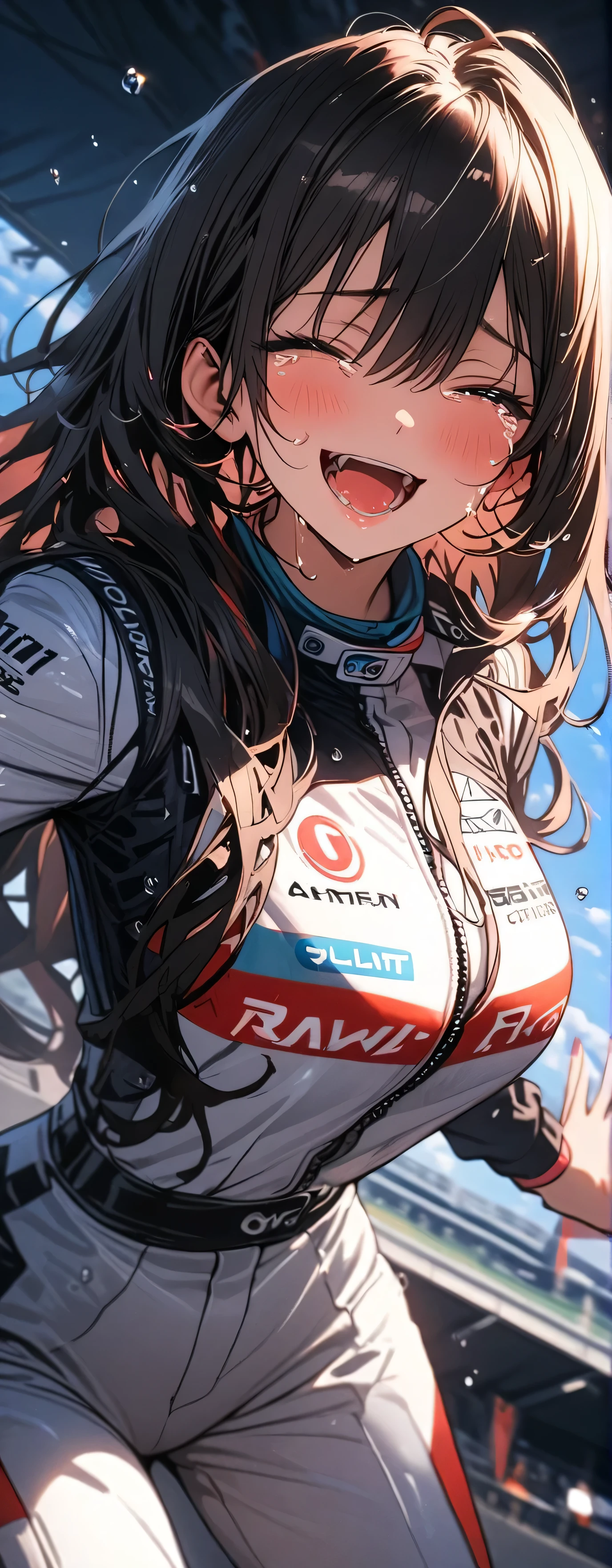 (Best quality:1.3), nakano miku, brown long hair, hair between eyes, large round breasts, bodysuit, smiling, blushing:1.1, (pov)