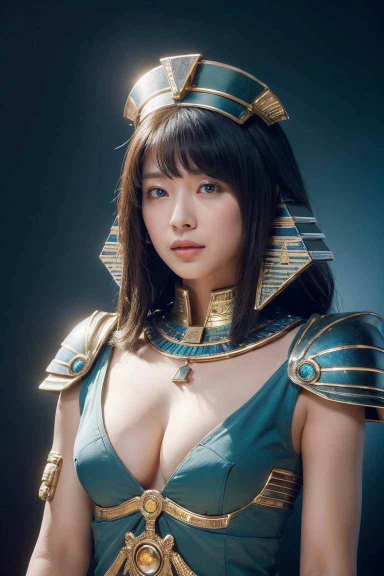 ((Highest quality、8k、masterpiece:1.3))、Photorealistic, Sharp focus, high resolution, High resolution, Portraiture, One person, woman, beautiful woman, sexy、古代エジプトを歩くエジプトのwoman戦士、Complex technology, Pyramids and ancient Egyptian cities far away、cyber-、Light and shadow、Cyan Light、