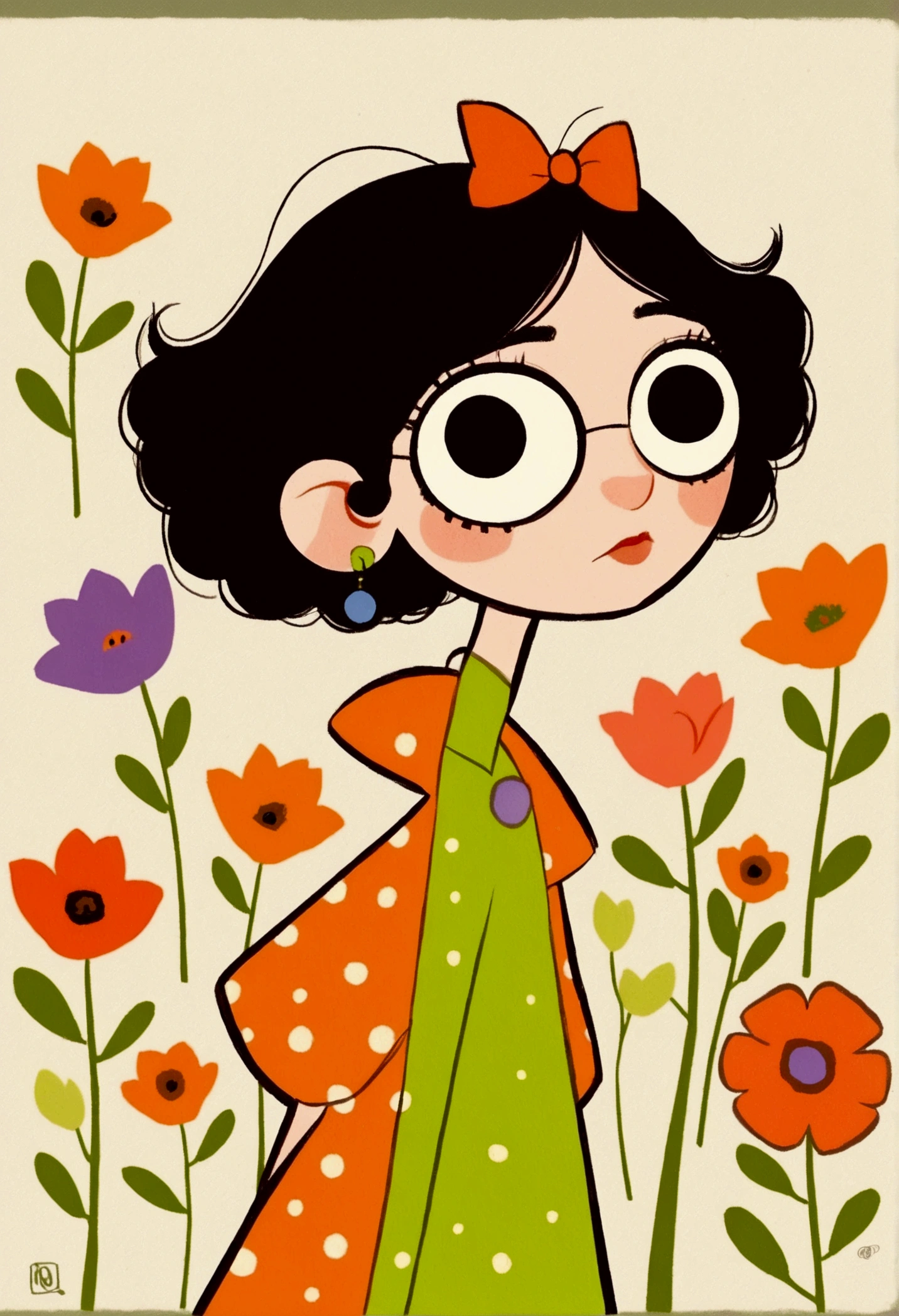 Victor Nye，Class Representative，&#39;style, Beautiful details，simple，Modern，advanced，Lovely，Color blocking，Flowers，orange，light green，grid，Wire，illustration，vitality，Pixar，Clean background。