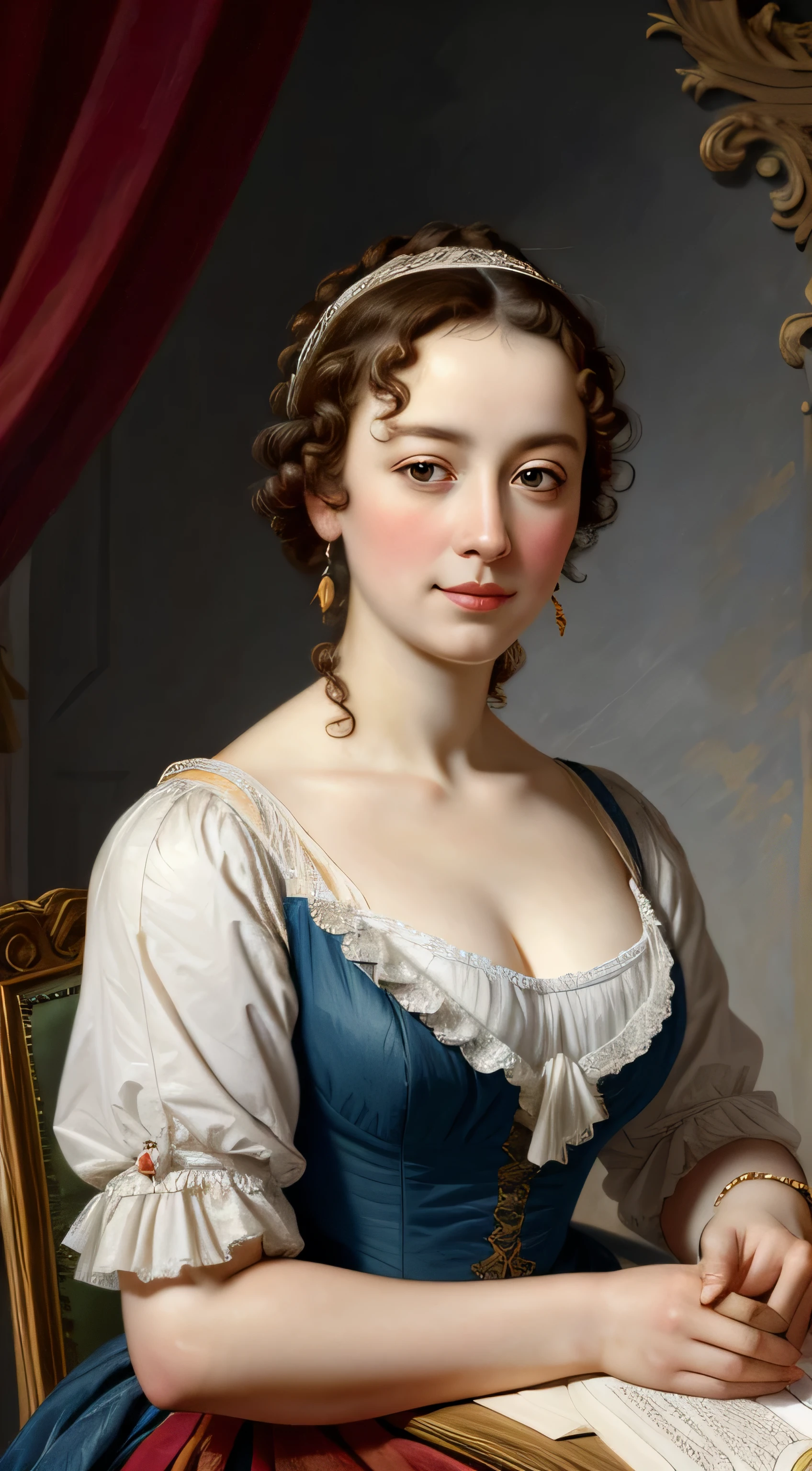 Madame de Staël as Corinne, masterpiece, portrait by Elisabeth Vigée-Lebrun, high resolution, very detailed, HD quality