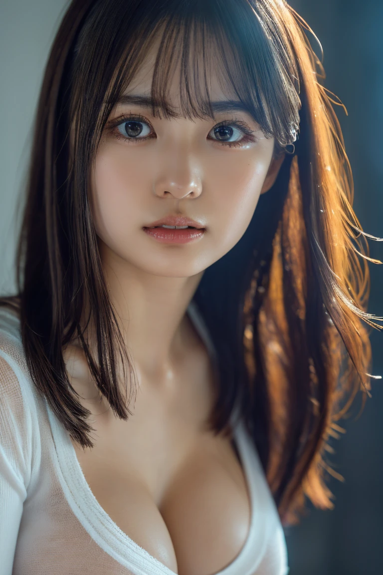 Highest quality, Face Focus, Soft Light, Ultra-high resolution, (Realistic:1.4), RAW Photos,
1 Japanese girl, alone, cute, (pupil, Light in your eyes),  Beautiful face in every detail, (Small box),(High resolution detail of human skin texture),
(Long Hair),
indoor,
Damask Shirt Dress,
(Portraiture)