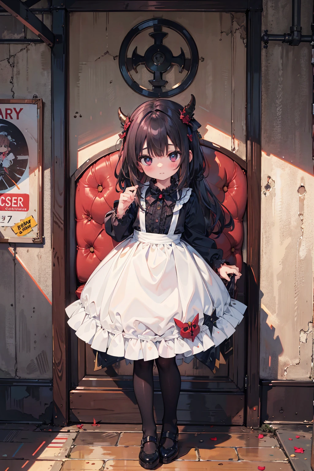 absurd, absolute resolution, incredibly absurd, super high quality, super detailed, official art, unity 8k wall, masterpiece
BREAK
One , innocent, little devil, small and young toddler, blush