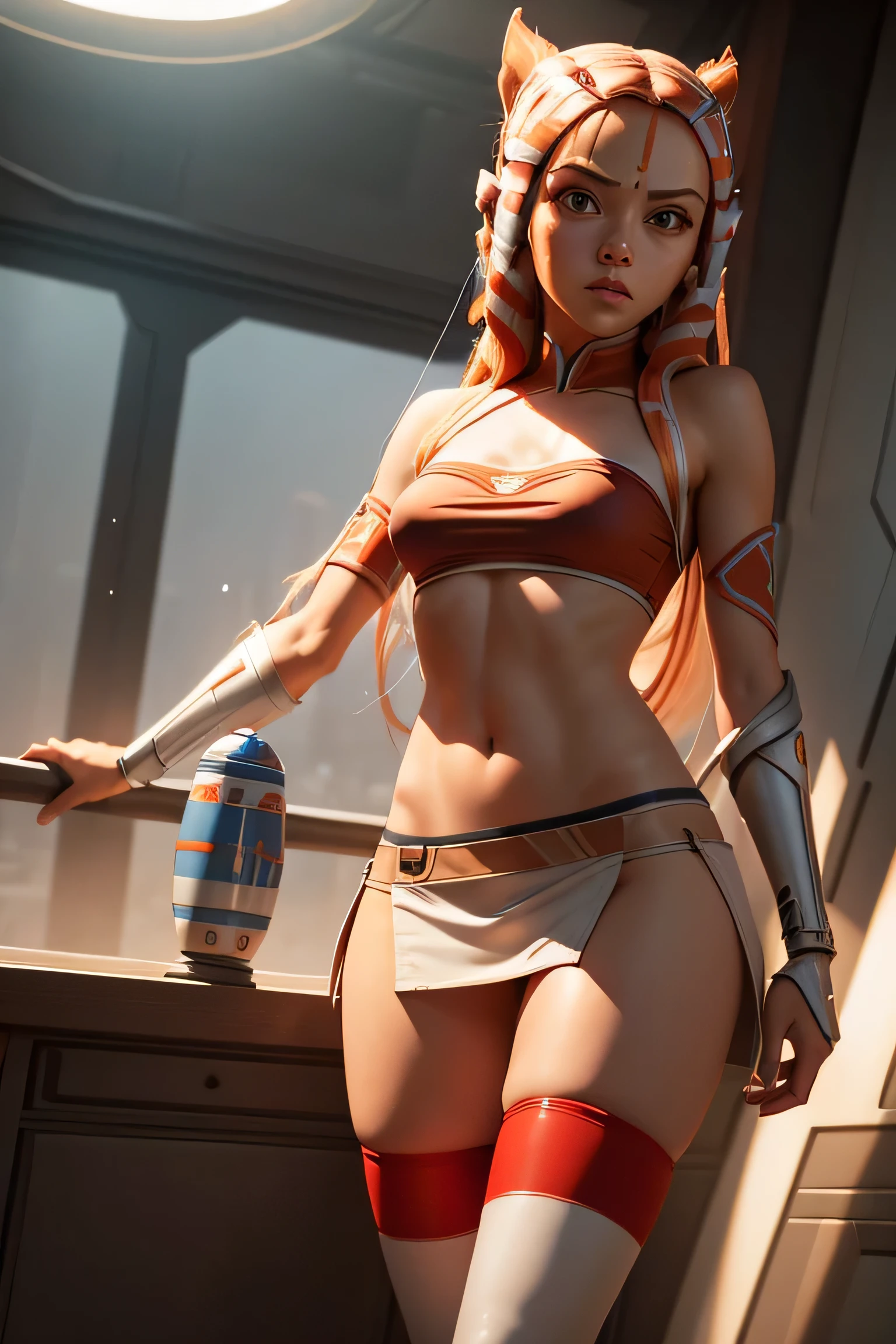  NUDE ahsoka tano, adult,  NUDE , SEXY padawan clothes, stationary_restraints, standing, arms  above head, SEXY,  