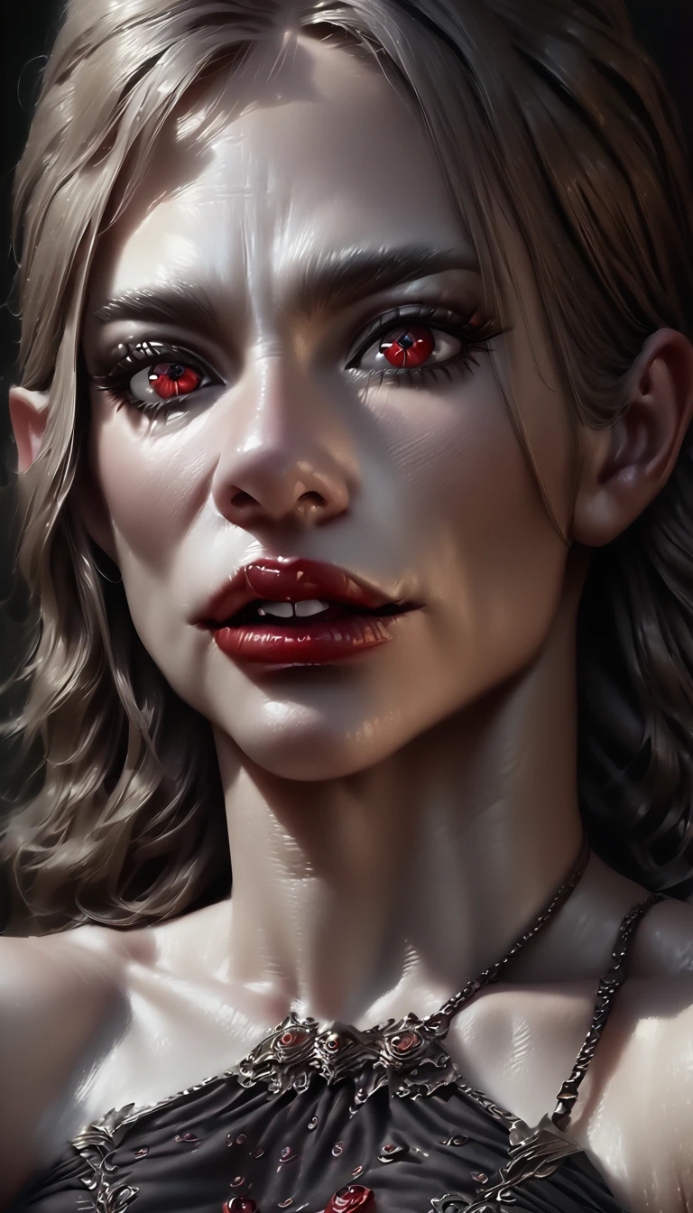 1girl, vampire, dark fantasy portrait, detailed face, beautiful detailed eyes, beautiful detailed lips, extremely detailed face, long eyelashes, pale skin, dark vampire bikini, (best quality,4k,8k,highres,masterpiece:1.2),ultra-detailed,(realistic,photorealistic,photo-realistic:1.37)