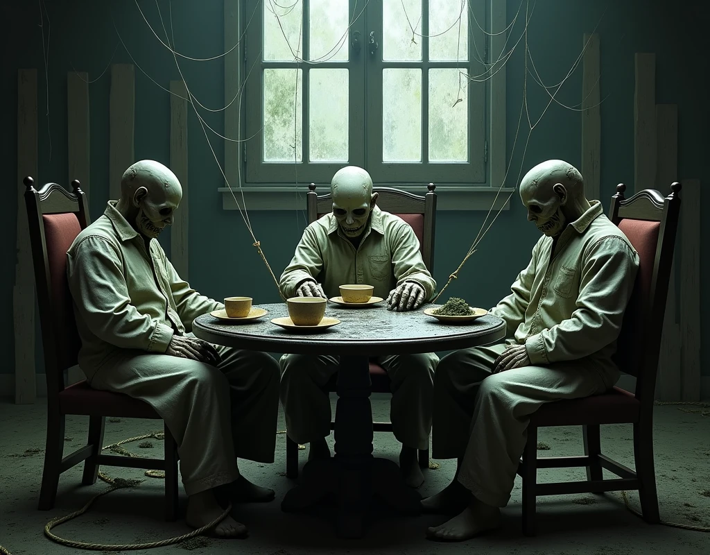 Dark fantasy holy supper with skeleton 