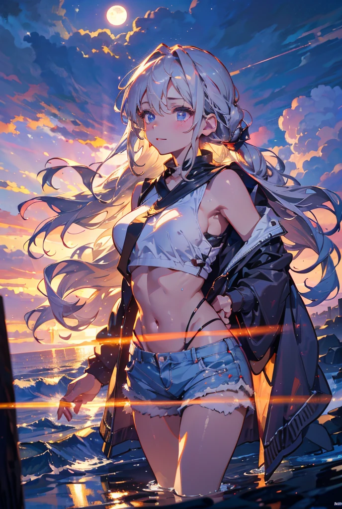 ((masterpiece)), ((Best quality)), (high resolution), (illustration), (an extremely delicate and beautiful), (ultra detailed beautiful face and eyes), nsfw,   1girl, leaning forward,  YukineChris, long hair, purple eyes, twintails, low twintails, ahoge, large breasts,volumetric lightning, moon night,knight_armor
detailed skin texture, detailed, volumetric shadow, anime screencap,Highest quality, Sorceress, ancient lonian nobility, ((tan skin:1.2)), (brown skin color),Long hair, twin braids, hair ornament, wine colored hair, smile, Below average size breasts, bare shoulders, Leg spread、Groin、Yukine Chris、Wet condition
nude、Wet_shirt,Wet _underwear、tear_underwear
8K, masterpiece, Best_quality, high_resolution, ultra_details, detailed, 1girl, 独奏, looking_at_viewer, upper_body, braid, bangs, white_hair, hair_ribbon, hair_between_eyes, blue shorts、style(open_reg,hip_up)

sidelocks,depth_of_field,french_braid, sharp focus, perfect hands, perfect face, perfect eyes, perfect light, dynamic light, natural light, Masterpiece, Best quality, Cang、green、moon、