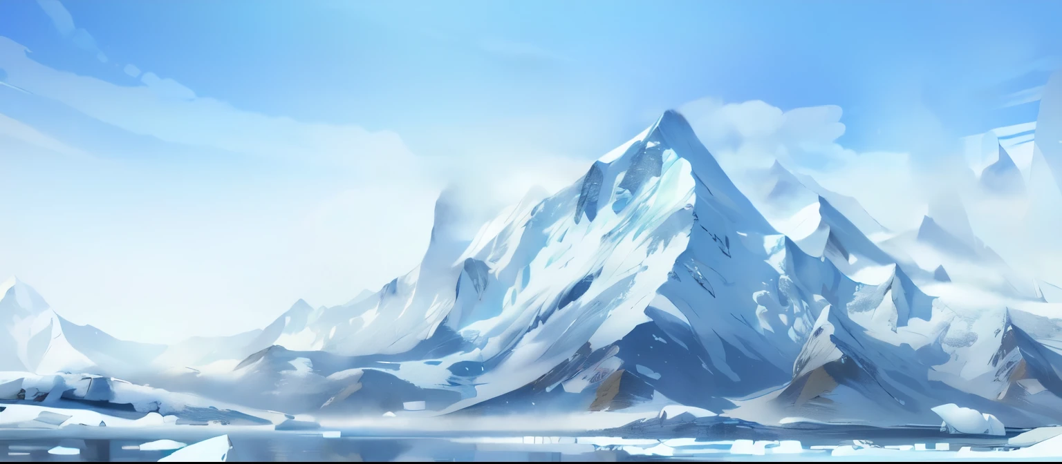 Snow-capped mountains and a body of water, iceberg, with a Snow Mountain and ice, Snow Mountain, Snow Mountain background, Snow Mountains, 背景中的iceberg, Concept Art Wallpaper 4K, iceberg in the background, Digital Painting Concept Art, 远处的iceberg, majestic Snow Mountains, Environment Painting, Fluid Digital Concept Art