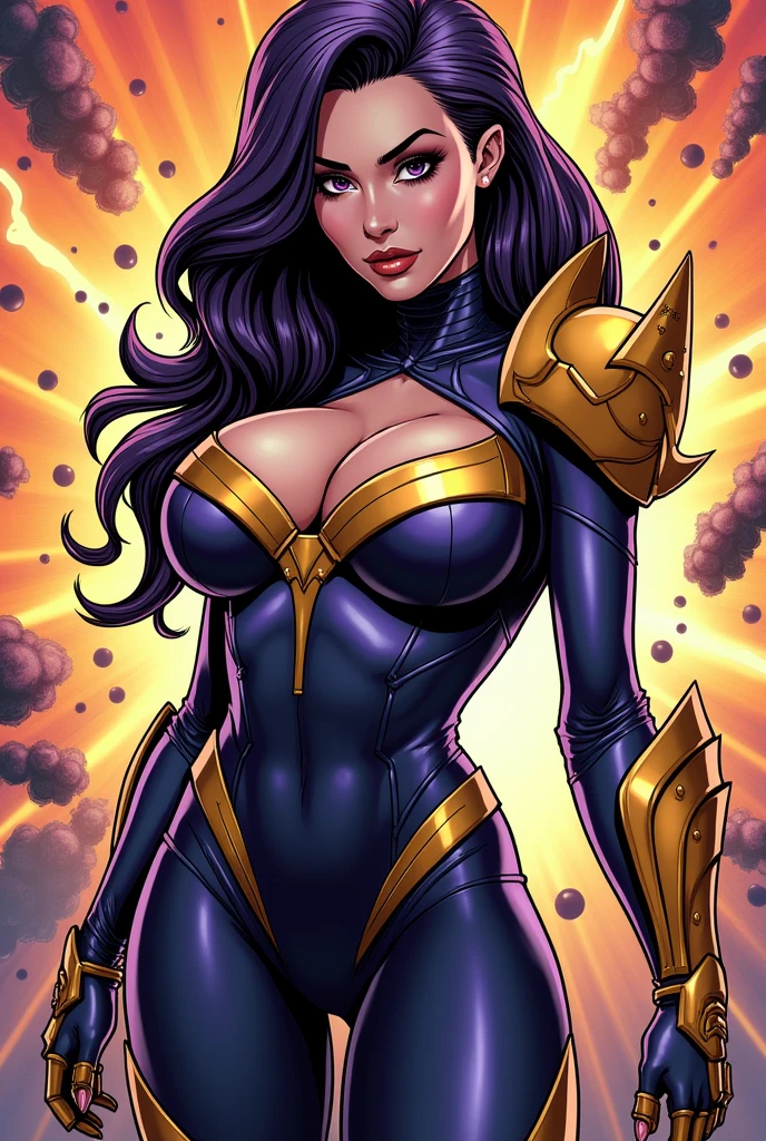 (masterpiece, top quality, best quality, official art, beautiful and aesthetic:1.2), (1girl:1.3), ((long black hair)), (((pale purple skin, pale blue skin, blue skin, purple skin))), extremely detailed, portrait, looking at viewer, solo, (full body:0.6), detailed background, close up, (cold night mountain theme:1.1), dark elf war dancer, charlatan, smirk, mysterious, swaying in mountains, skimpy attire, revealing gladiatrix costume, gold bikini, circlet, cowl, metal bikini, long boots, dual knives, violet fabric, black leather, gigantic breasts, slim waist, slim hips, long legs, medieval (mountain exterior:1.1) background, dark mysterious lighting, shadows, magical atmosphere, dutch angle