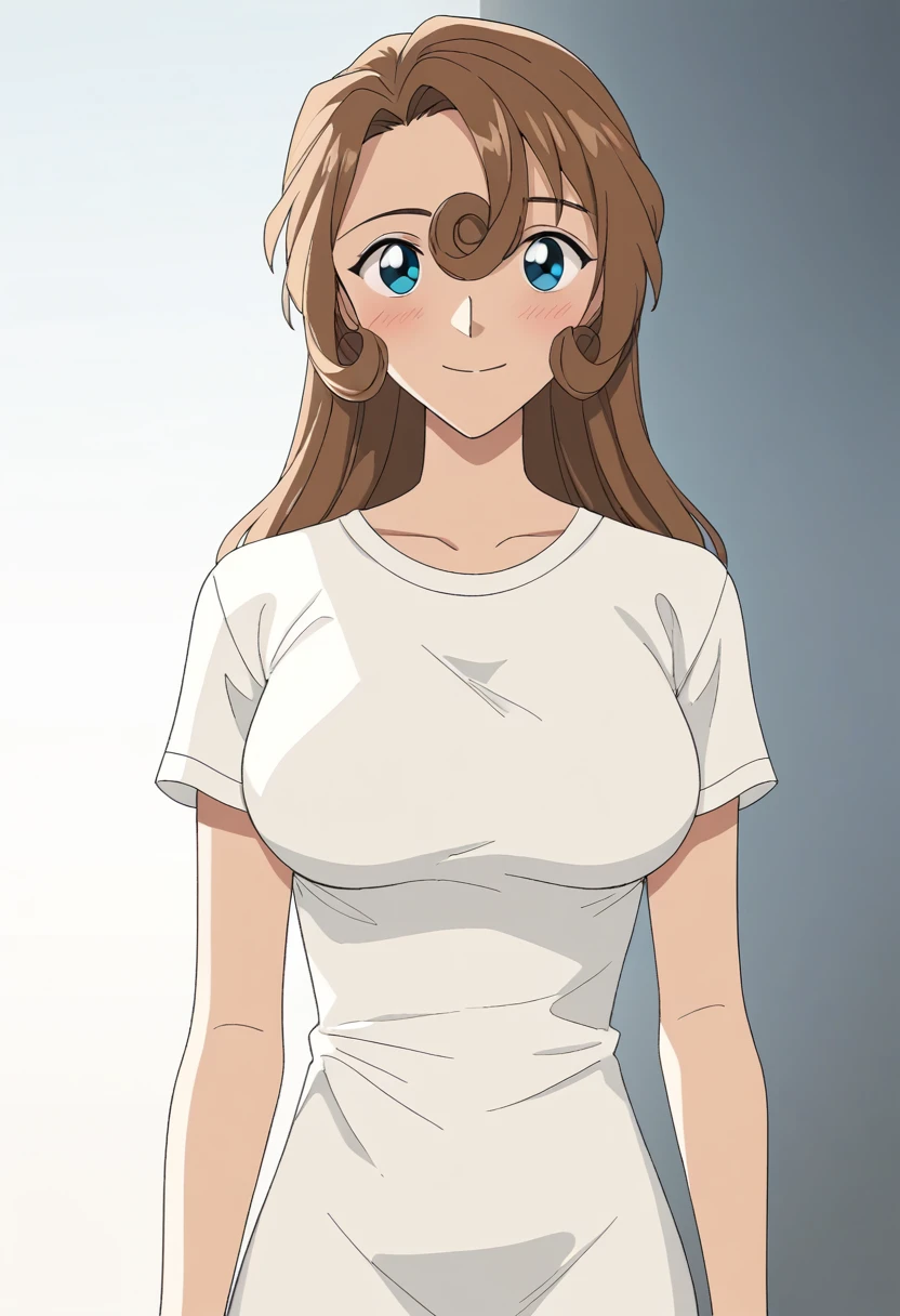 Huge breasts、blush、Sweat、In the heat、smile、One Girl, alone, Brown Hair, blue eyes, Curled bangs、Long Hair, smile,Shut your mouth., Argyle, (close your eyes:1.5)、
{Highest quality}, {so beautiful}, {Very detailed}, {Best illustrations},Life、slim:1.5、、Are standing、T-shirt long maxi dress、Long sleeve