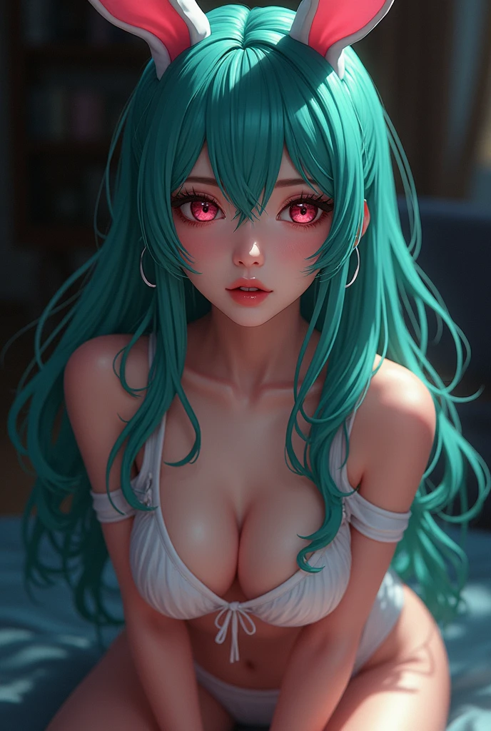 Masterpiece, best quality, 16k resolution, NVIDIA RTX Ray Tracing technology, Create a 4K resolution, ultra-realistic, and extremely detailed artwork, award winning, retina, soft light, sharp focus. (full bodyt:1.5), 

ubel, medium hair, hair between eyes, (green hair), side ponytail, purple eyes, smile, 

arm strap, single elbow glove, thigh strap, in a black lingerie, intricate and detailed lace set, laced lingerie, dressed in black lace, lacey, black lace, appealing, tight attire, seductive lady, wearing sexy lingerie, captivating and enticing,

open pose, looking at viewer, (STEALTH MASTURBATION:1.5)

((lying, lie down, on back)), NSFW, (NAKED BREASTS:1.5), (HAIRY PUSSY, PUBIC HAIR), (ON A LEASH:1.5)

indoors, fancy room, window, sky clouds, 

FULL BODY SHOT, ultra wide angle, textured skin, face detail, clean skin, perfect hands, perfect anatomy, anatomically correct