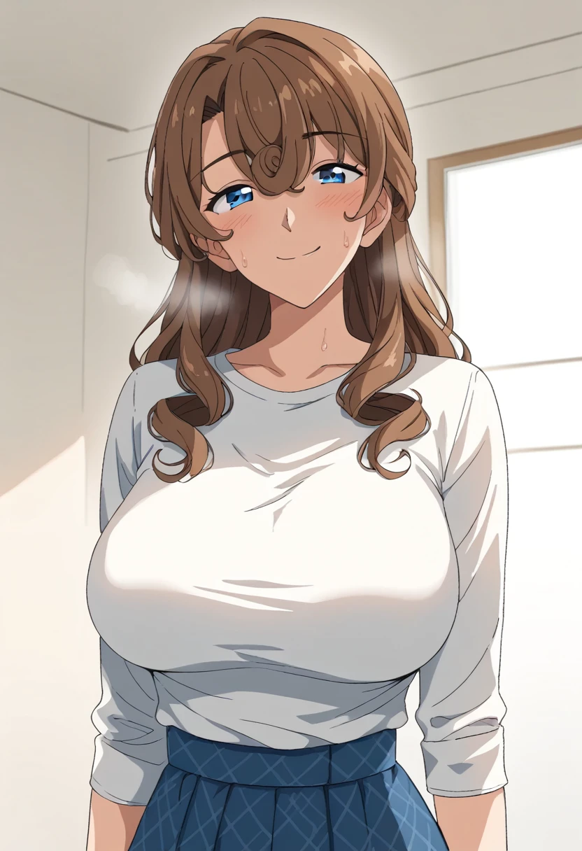 Huge breasts、Bursting Busty、blush、Sweat、In the heat、smile、One Girl, alone, Brown Hair, blue eyes, Curled bangs、Long Hair, smile,Shut your mouth., Argyle, (目を閉じてsmile:1.5)、Mature Woman
{Highest quality}, {so beautiful}, {Very detailed}, {Best illustrations},Life、slim:1.5、Are standing、T-shirt long maxi dress、Long sleeve