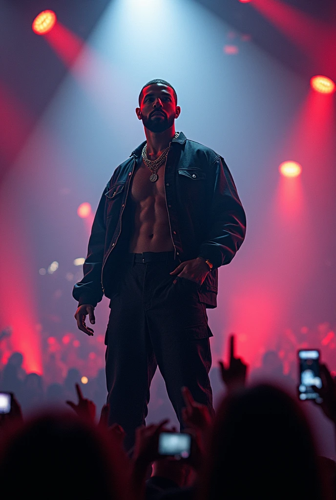 A 2024 modern black origin artist who bursts into a performance hall where his rapper competitors artists are surprised to see him in this performance hall.