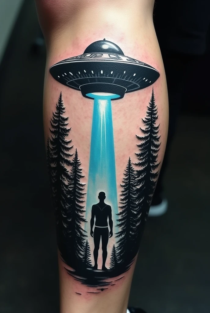 Create an original tattoo of a forest and aliens for a man&#39;s arm