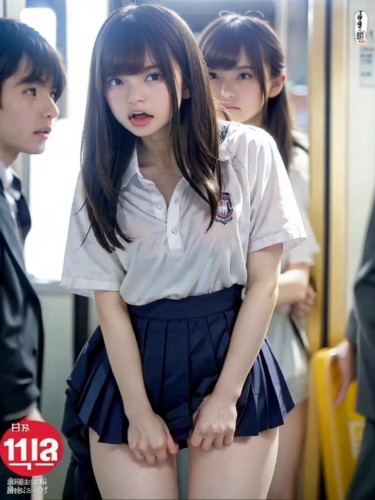 ((Roll up your skirt)), Pleated skirt, blush, Round face, (Droopy eyes), blush, ((((Embarrassed face)))) ((Spread your legs))In the bus、On the way to school、Bus seatに座って、beautiful girl、(真面目そうなbeautiful girl)Light brown hair、((Pussy))、((Short Hair))、((Shyly showing her pussy))、Embarrassing to be seen by people、((No panties))、((Please expose your lower body))Bus seat、Full seats、Inside the bus