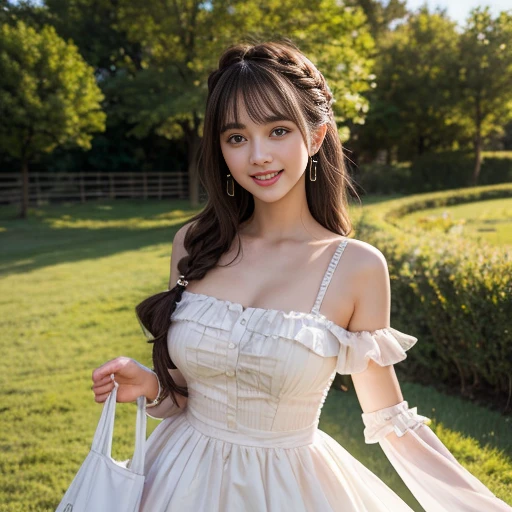(ultra high definition), (ultra high definition), (full sharpness), (maximum quality), (Cinematic), (8k), ((girl child)), ((12 years old)), (brunette), ((green eyes)), ((extremely beautiful)), (alone), ((full body)), (ultra detailed face), (ultra detailed eyes), (ultra realist eyes), ((ultra detailed irises)), (perfect body), (delicate hands), (very detailed hands), (natural lighting), ((front view)), (big smile), (soft skin), (natural skin), (unique), (totally realistic), (so sweet), ((always the same face)), ((repeat always the same face)), ((always the same body)), ((always the same proportions)), ((looking at the camera)), ((wearing a beautiful dress)), (a beautiful flower garden), ((pearl skin))