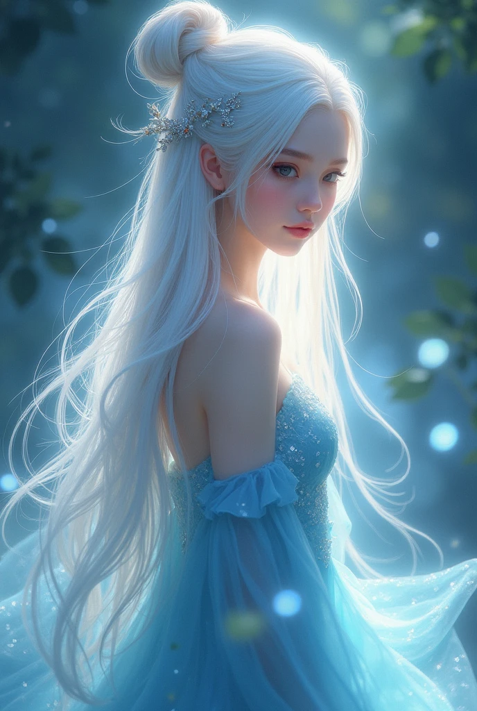 (masterpiece)8K分辨率、top-quality、Fairy of Light、platinum-blonde-hair、Turquoise eyes、Hazel eyes、Delicate body、fantasy-inspired