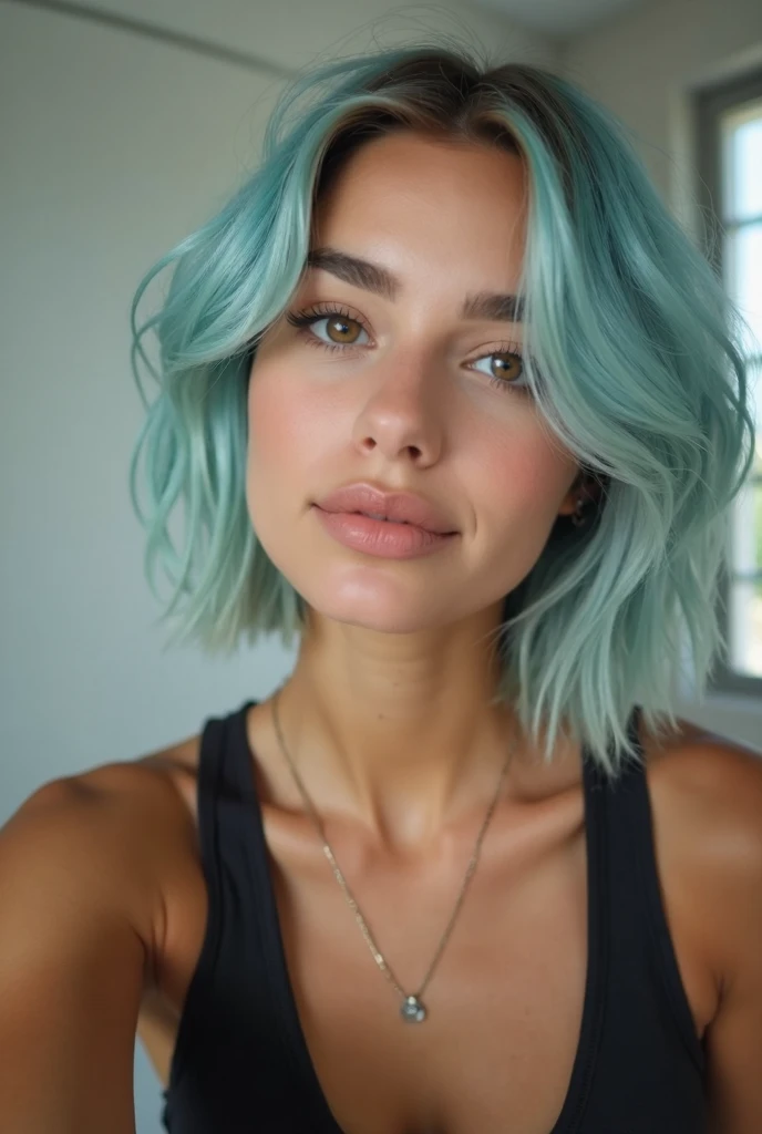 amator ,full body, beautiful face , nude young woman with perfect small breasts and gradient green hair , smiling,  instagram photo ,((taking a bow in car, looking up) , (from below, fish eye lens), (shiny oily skin:1.2), (realistic face, perfect eyes, perfect face:1.1), [[egirl makeup]], winged eyeliner, wearing unbuttoned blouse,  analog style , RAW , real life photo, (r/nude_selfie and r/Pussy), reddit, medium quality, normal aesthetic,,