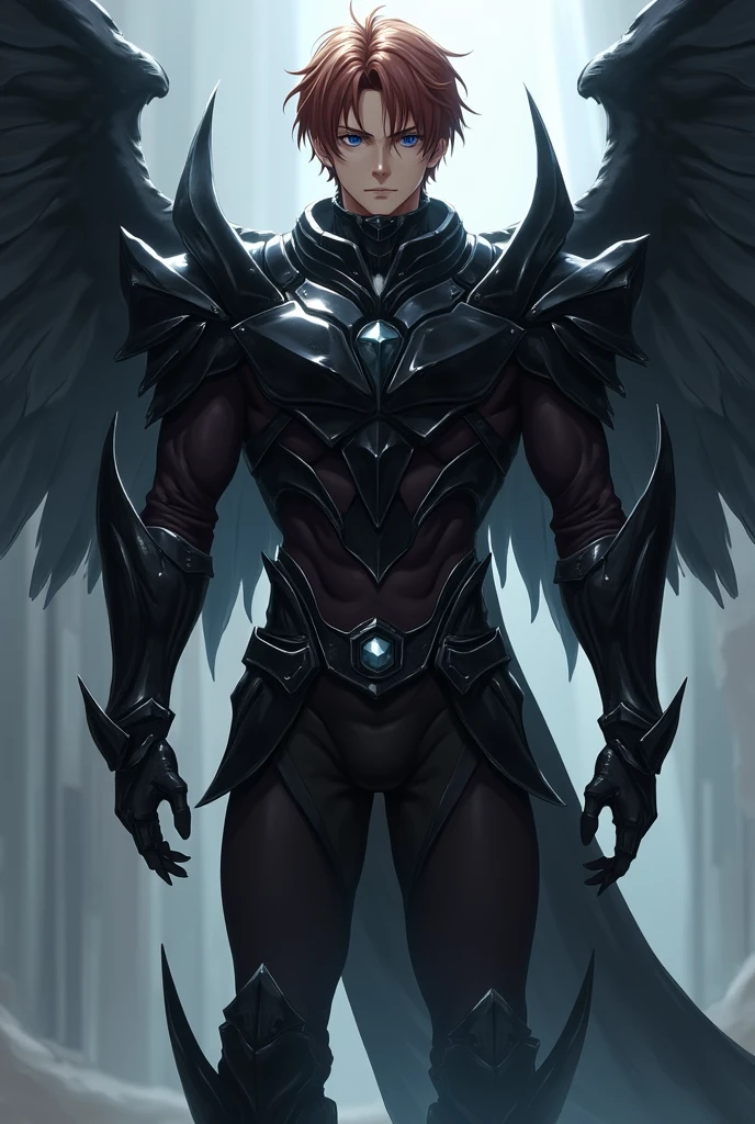 full body character, Asian, knight of the Zodiac, he wears black armor with metal vulture wings and a vulture helmet with the vulture's beak, he uses metal lugs as if it were the vulture's claw, naked, he is naked and wearing armor, dynamic pose, fighting pose, he is flying, sweaty body, cum dripping from his penis, marvel,