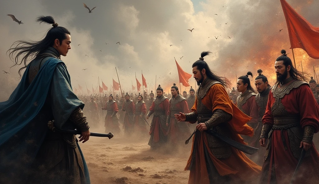 Xiang Yu dismounted and fought,Killed hundreds of Han soldiers in one go,He was also injured in more than a dozen places。Then he killed himself with a knife。