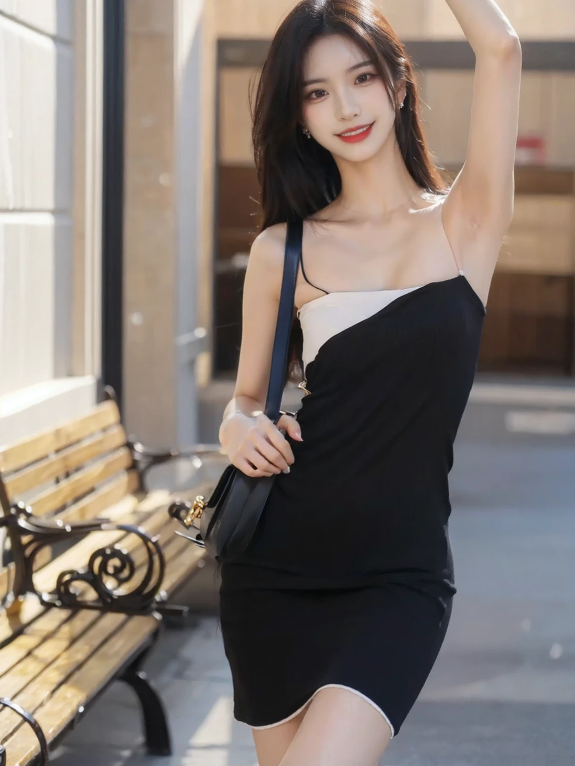 SFW, korean beauty model photo shoot, realistic, intricate details, masterpiece, top quality, Ultra A high resolution, 8k, A korean woman, heavy make up, beautiful, big earring, a seductive look, smile, greeting