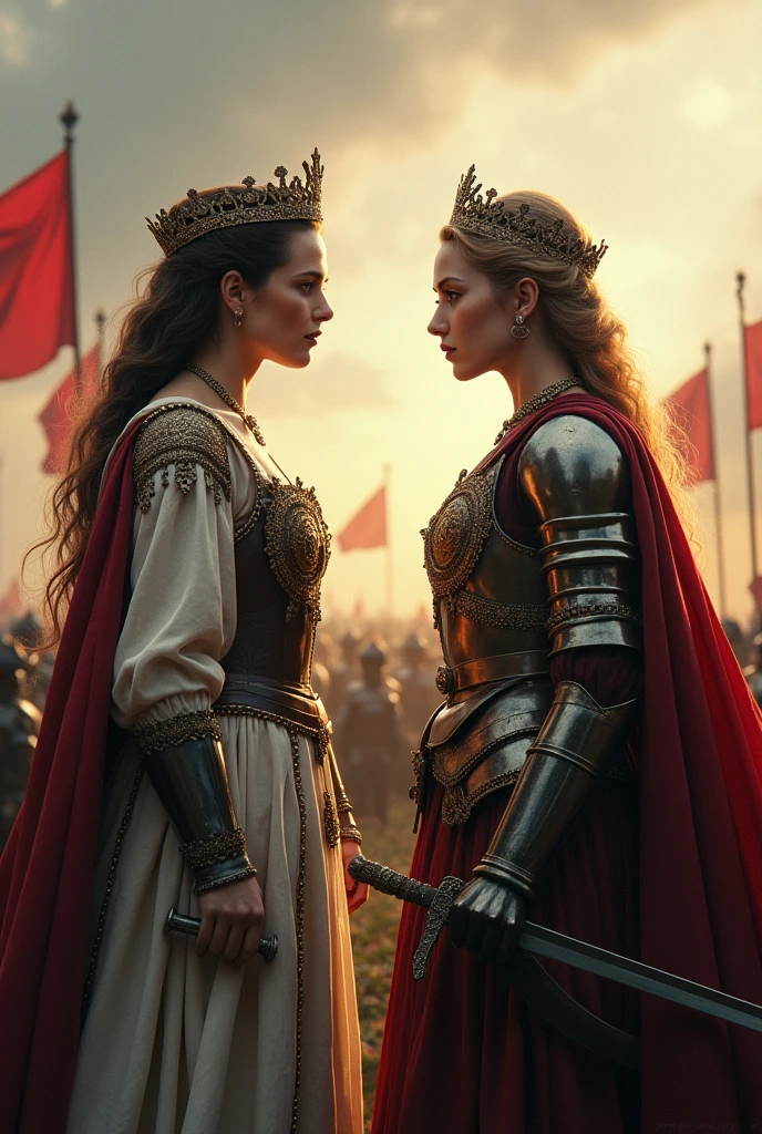 Two queens with their backs to each other 