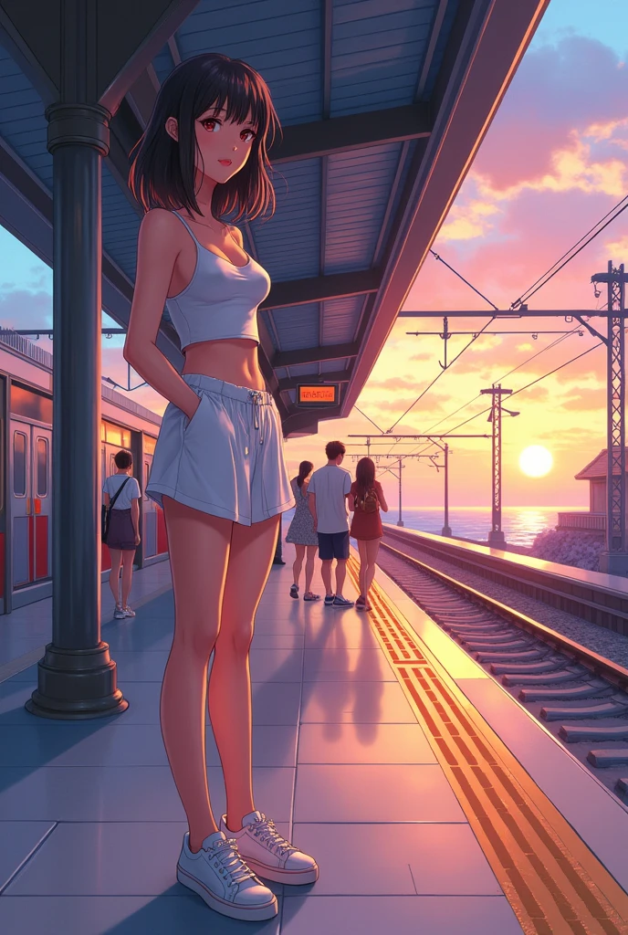 (masterpiece, best quality:1.2), abandoned train, in a flower field, 1girl, white bikini, sitting by a train, warm, summer, vibrant colors, best lighting, best shadows