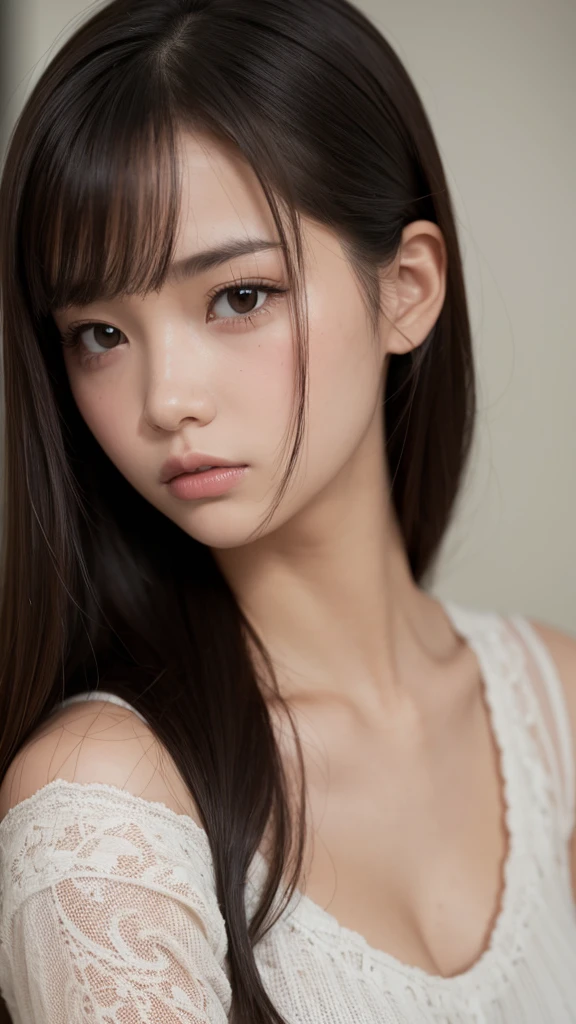 best quality, Ultra high resolution, (realistic:1.4), 20 year old girl, (Ulzzang-6500:0.8), (forehead), upper body,