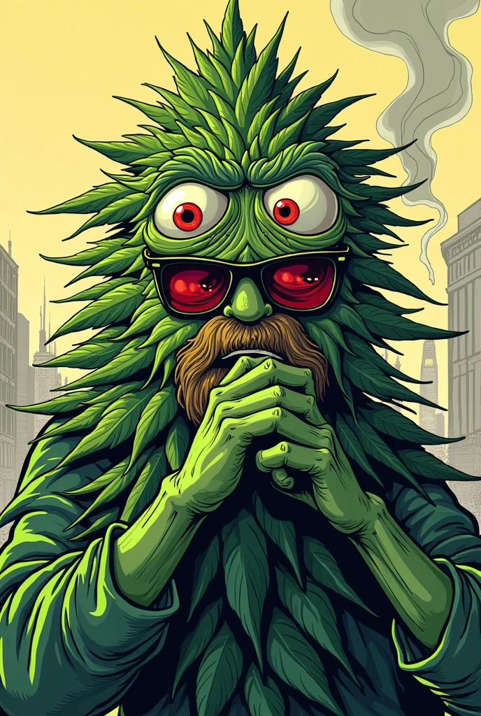 a logo that is a 2d marijuana leaf with a formal suit and tie, with some eyes and some sunglasses and that above says "CFE"