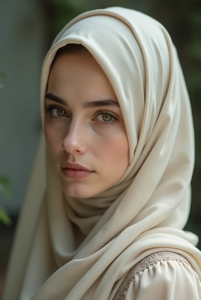 A women in black hijab and veil, having big hazel brown eyes beautiful and natural pink soft cheeks and lips