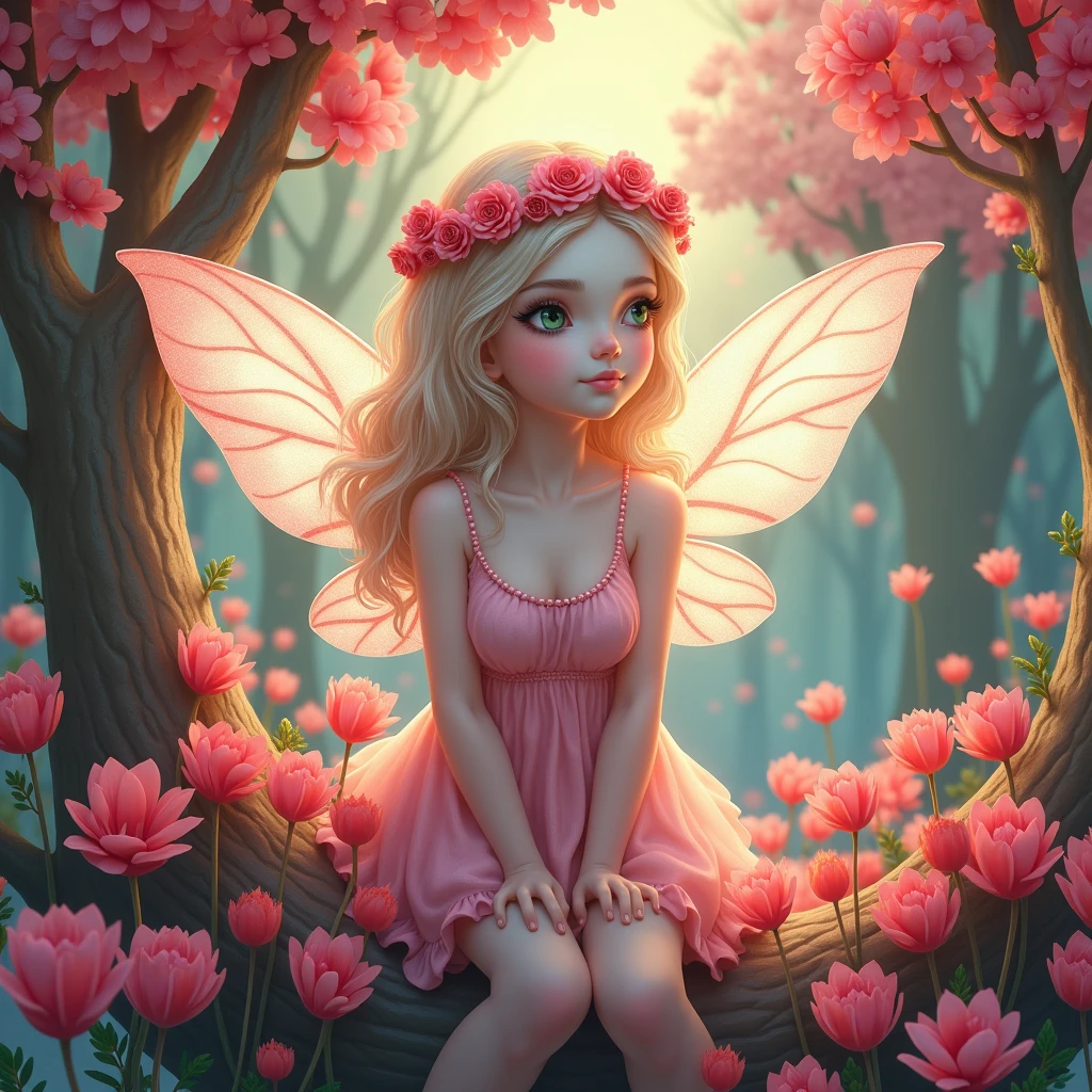 ( Absurd, High quality, ultra-detailed, masterpiece, concept art, smooth, highly detailed artwork, hyper-realistic painting ) , tiny little girl, Raspberry girl, Raspberries, fairy wings, fairytale, Romantic, Vivid, whole body, in nature --auto --s2