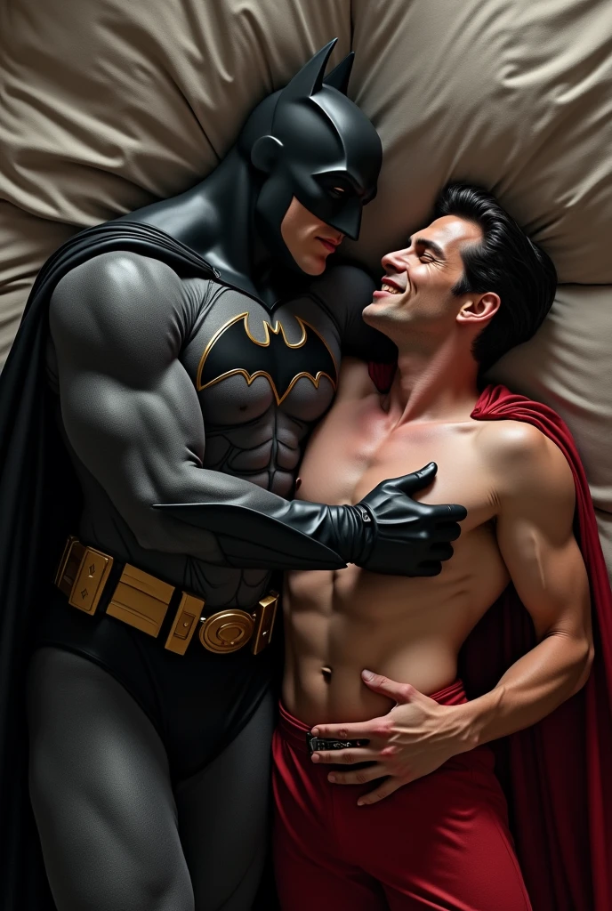 1980s,gay, 2men, bara, photo realistic, slim tall Batman, wearing only a Batmanmask and white briefs, and his hairy body, kisses the slim fit old man Alfred(no mask) with his tongue and hugs him tightly, in the shower room.35mm film,boke,Pale image quality