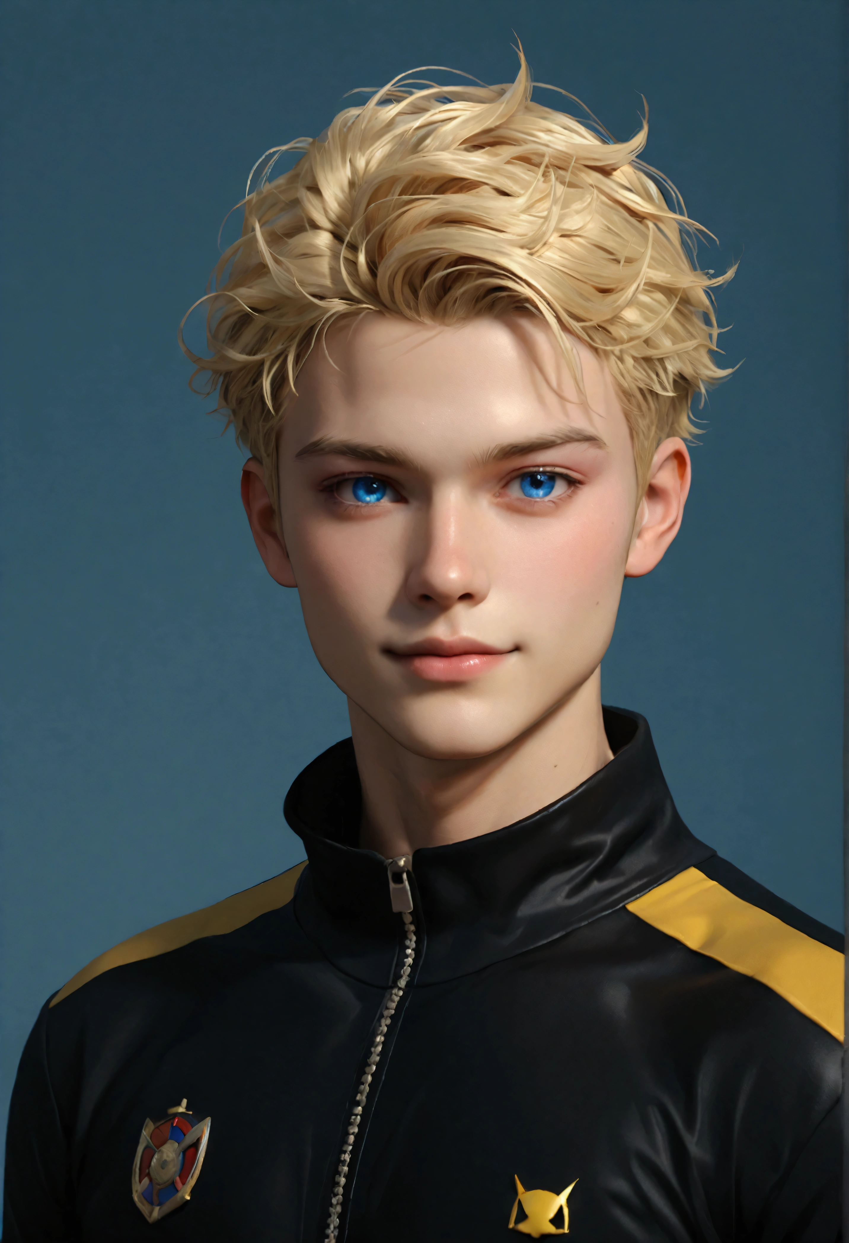 a man, in a dynamic pose wearing an expensive and war outfit blonde hair sharp blue eye, tumblr, inspired by Yanjun Cheng style, digital art, internet boy lofi meme, trend in dezeen, catalog photo, 3 d render beeple, rhads and lois van baarle, cartoon style illustration, bright pastel colors, a beautiful art illustration, happy face, anime boy --ar 2:3 --q 2