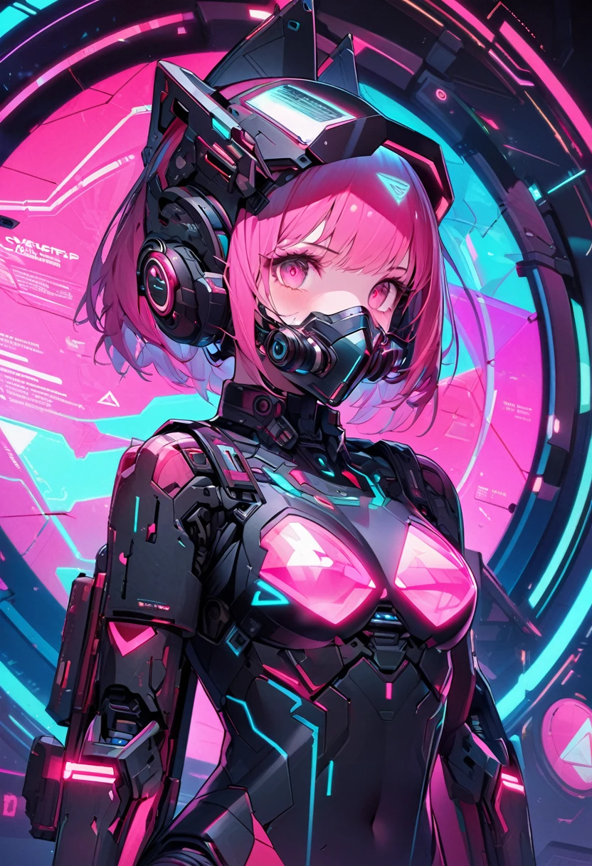 (masterpiece), (best quality), (ultra-detailed), Absurd,(masterpiece、highest quality、8k ),Intricate details,Ultra-detailed、1. Beautiful, And a woman of perfect proportions,(Machine Girl 1.3), Platinum white long hair,Cleavage,belly button,Stomach,(Mechanical body,Mechanical Arm :1.4),(pink& white metallic body:1.3),Neon Light Parts,Red glowing neon lights,Blue Glowing Neon Lightechanical Headgear ,(cyber punk ),(Combat Stance:1.2),Ultra-realistic,Perfect Anatomy