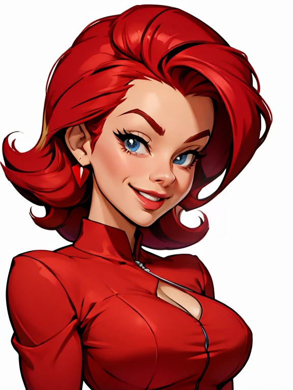 Cartoon woman in red dress with big smile and big breasts, in cartoon style, caricature style, caricature illustration, cartoon portrait, cartoon artworkstyle, cartoon digital art, caricature, caricature!!!, digital art cartoon, cartoon style illustration, caricature, Red Jumpsuit, cartoon character, retrato de meio corpo, cartoon image, caricature, cartoon artwork