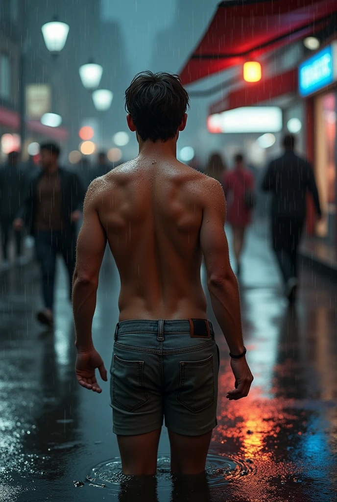 Naked man downtown at night alone where no one else is around lofi
