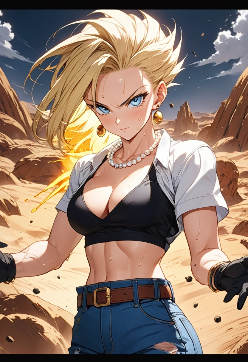 Dragonball Z, super Sayan warrior, 13 year old girl. White Clothing tattered from battle. NSFW