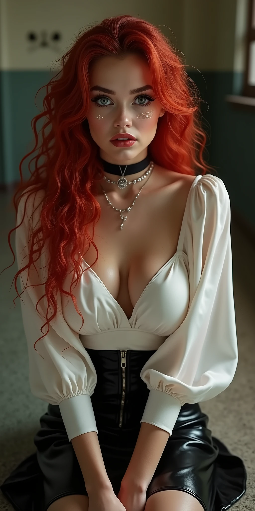 (best quality,4k,8k,highres,masterpiece:1.2),ultra-detailed,(realistic,photorealistic,photo-realistic:1.37),(Laura Marano) cruel and beautiful queen of the underworld, burning city, laughing queen,(big breasts:1.2),(topless:1.5), dark and gloomy atmosphere, intense flames, crumbling buildings, terrified citizens, twisted and eerie shadows, billowing smoke, sparkling embers, ash-filled sky, shattered glass, hauntingly beautiful queen, fiery red hair flowing in the wind, piercing, icy blue eyes, delicate yet menacing smile, regal black gown flowing around her, flickering firelight casting dramatic shadows, eerie silence broken by the queen's echoing laughter, the queen stands tall and proud amidst the chaos, embodiment of power and destruction, gritty and realistic art style, vibrant and contrasting color palette with deep reds and dark shades, ethereal lighting illuminating the queen's face, a sense of both awe and fear in the air.
